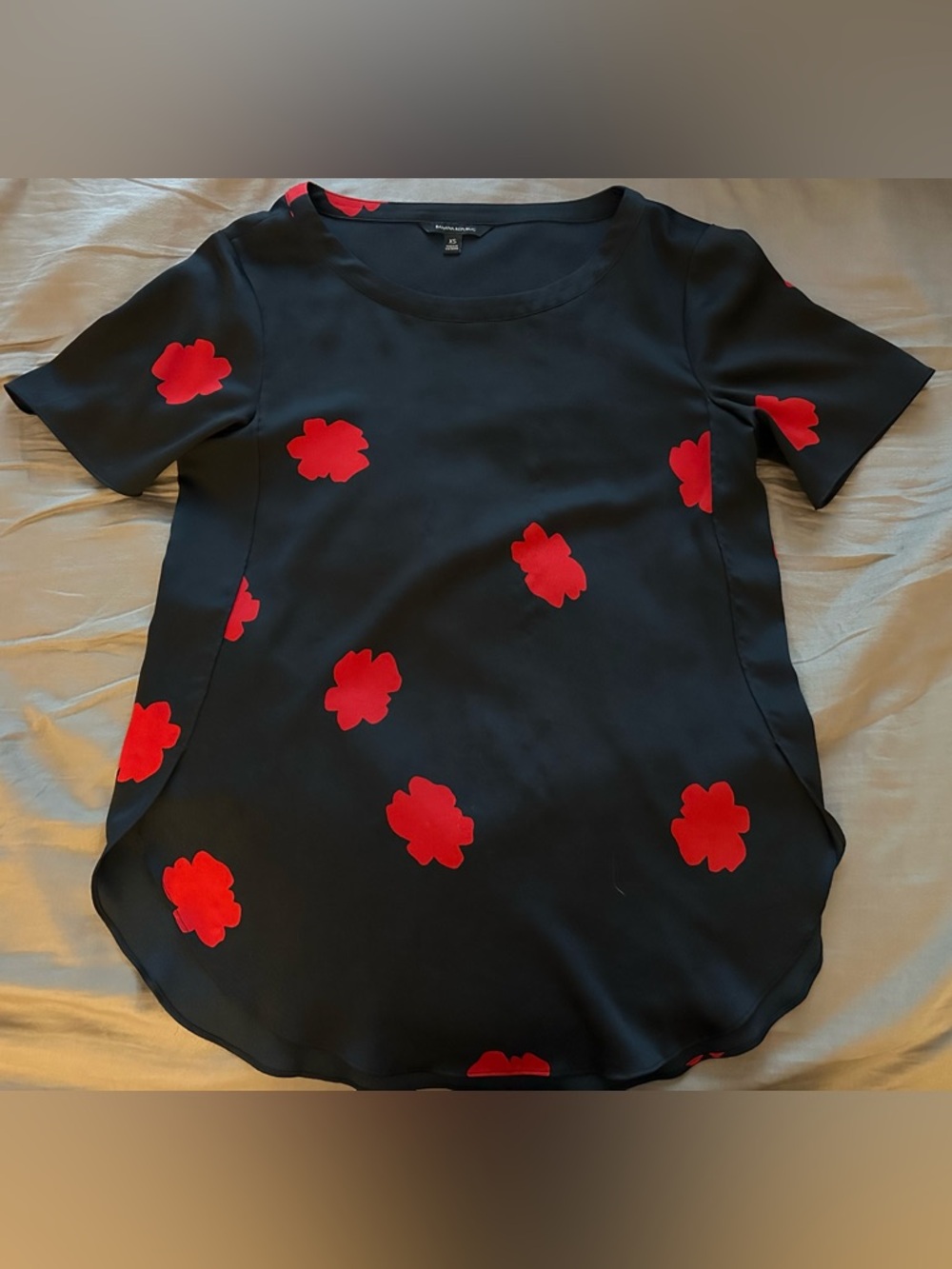 Navy floral top with casual, flowy fit